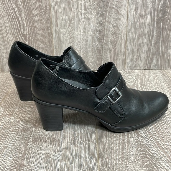 Spring Step Black Leather Stacked Heel Buckle Shootie Ankle Boot 39 (US 8.5) - Picture 3 of 16